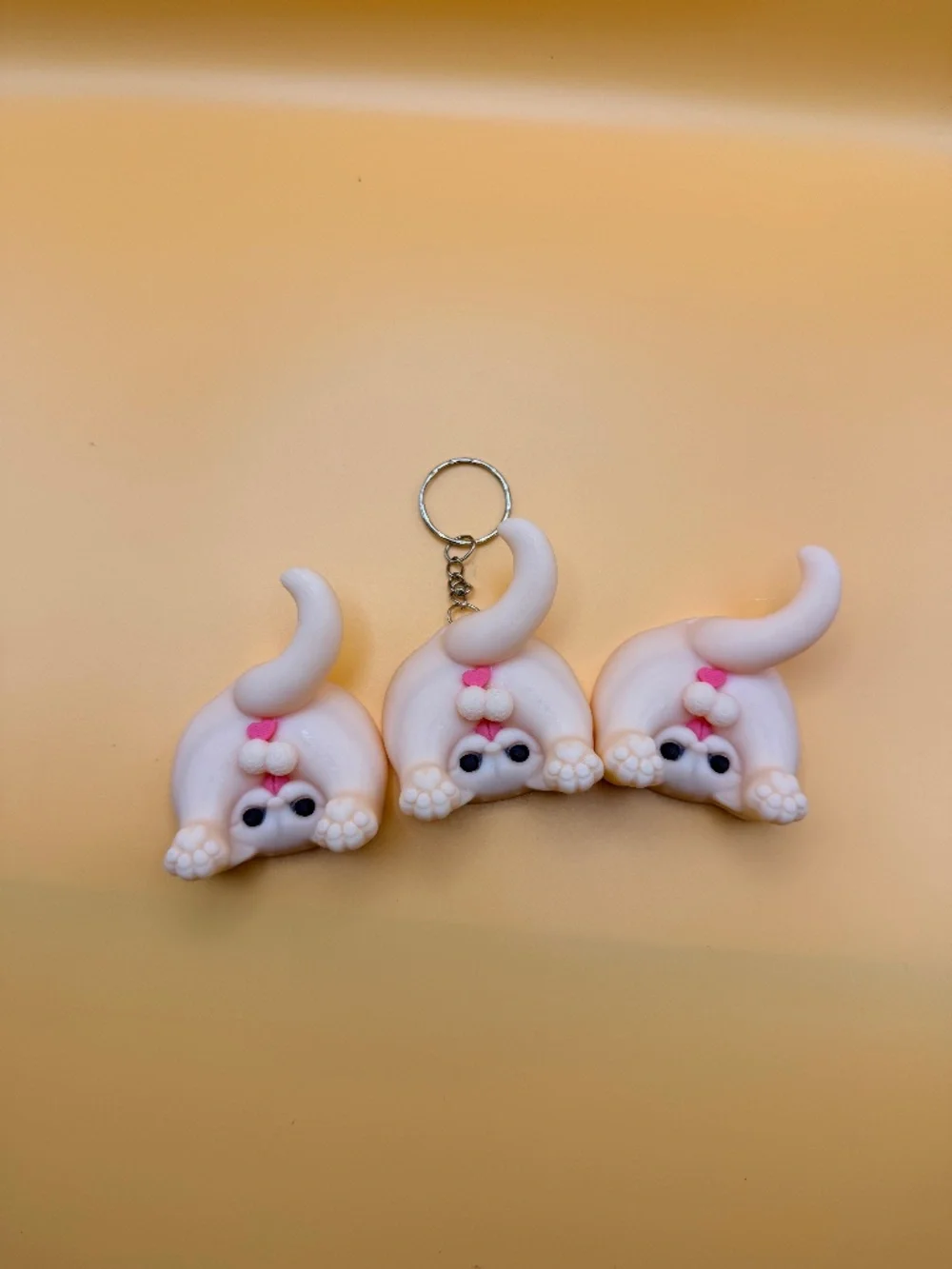 Cute White Cat Butt Keychain 3D Printed Funny Gift